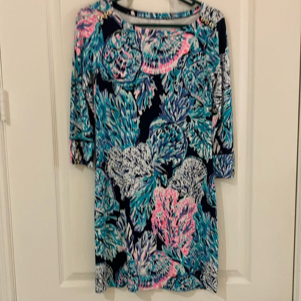 Lilly Pulitzer Graphic Pink and Blue 3/4 Sleeve Tunic